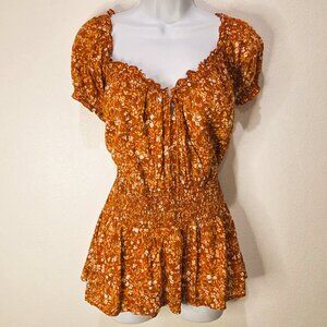 Old Navy Women's Orange Printed Short Sleeve Shirt - Size XL